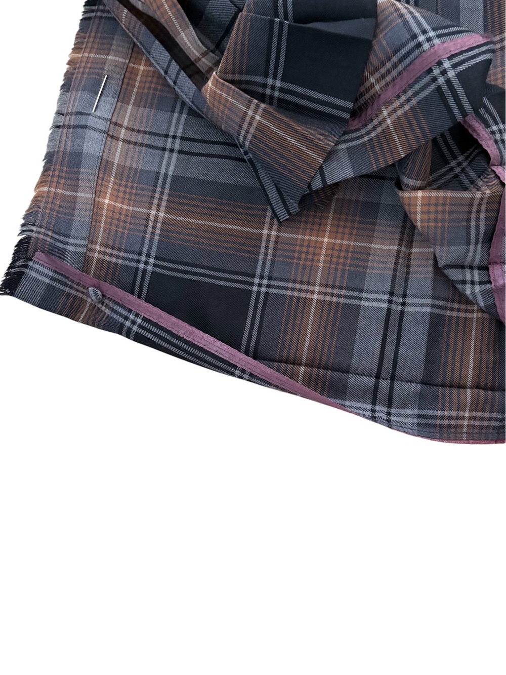 Vintage Tartan Plaid Wool Wrap Midi Kilt Skirt Canada Button Neutral Fits Size 6 - Picture 10 of 14